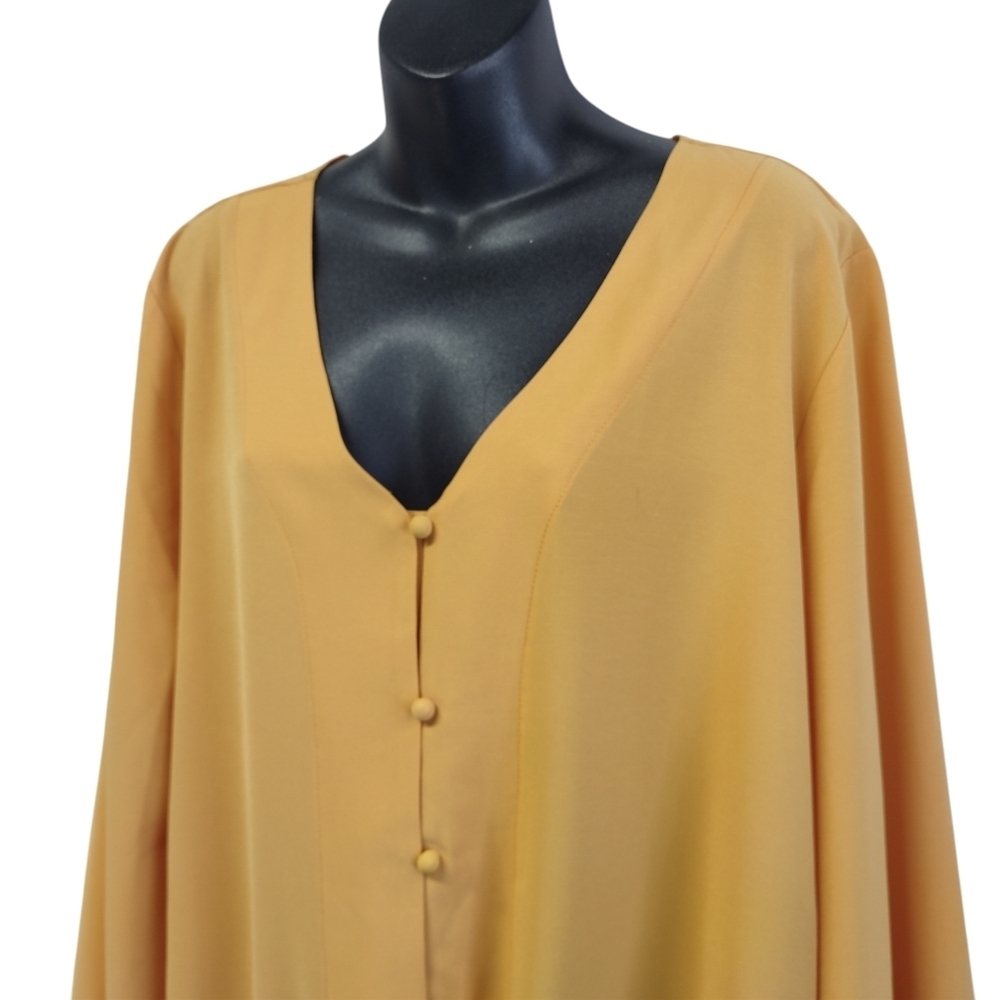 Women's Yellow V-neck Wide Sleeve Tie Hem Button Top Blouse Plus size 2XL - Picture 4 of 8